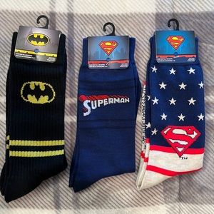 Three pair of socks, 2 Superman and 1 Batman / men’s shoe size 6-12, brand new!